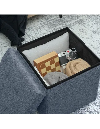 HOMCOM Foldable Sherpa Fleece Storage Ottoman - Blue