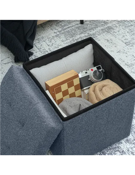 HOMCOM Foldable Sherpa Fleece Storage Ottoman - Blue