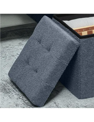 HOMCOM Foldable Sherpa Fleece Storage Ottoman - Blue