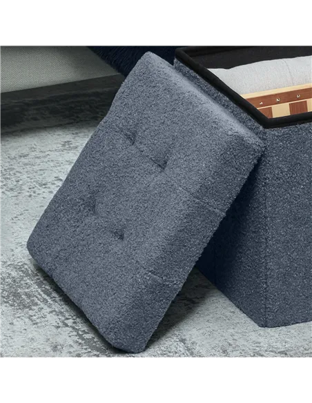 HOMCOM Foldable Sherpa Fleece Storage Ottoman - Blue