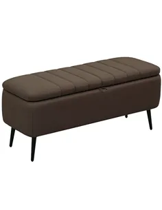 HOMCOM Linen-Look 92 x 31cm Storage Ottoman - Dark Brown