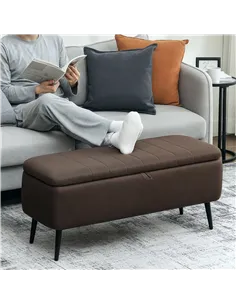 HOMCOM Linen-Look 92 x 31cm Storage Ottoman - Dark Brown 2