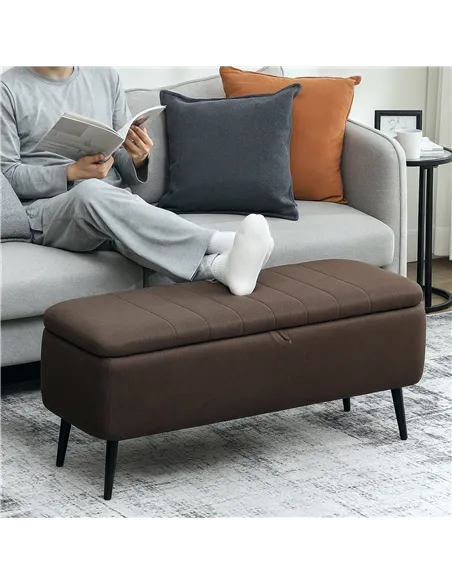 HOMCOM Linen-Look 92 x 31cm Storage Ottoman - Dark Brown