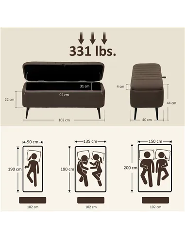 HOMCOM Linen-Look 92 x 31cm Storage Ottoman - Dark Brown