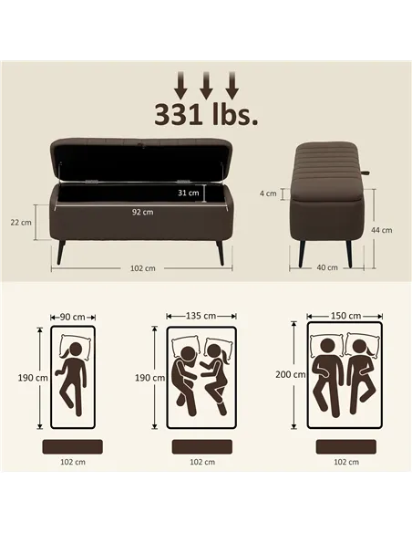 HOMCOM Linen-Look 92 x 31cm Storage Ottoman - Dark Brown