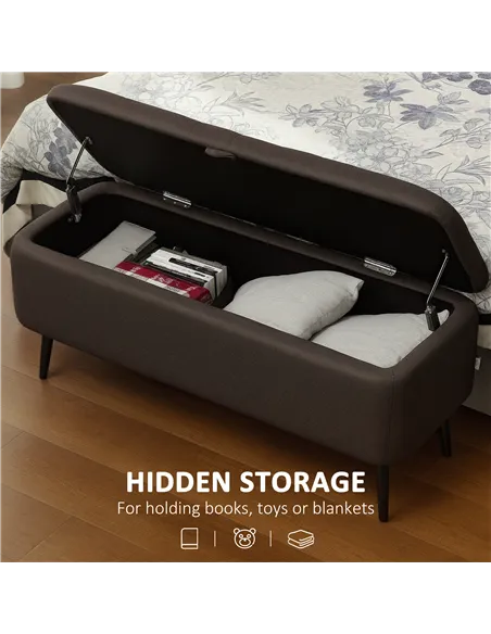 HOMCOM Linen-Look 92 x 31cm Storage Ottoman - Dark Brown