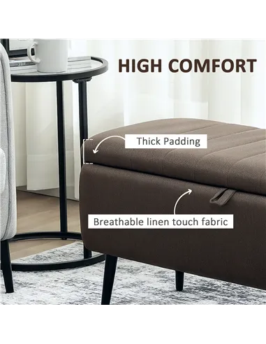 HOMCOM Linen-Look 92 x 31cm Storage Ottoman - Dark Brown