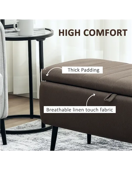 HOMCOM Linen-Look 92 x 31cm Storage Ottoman - Dark Brown