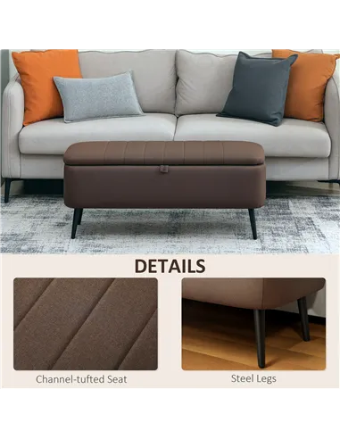 HOMCOM Linen-Look 92 x 31cm Storage Ottoman - Dark Brown