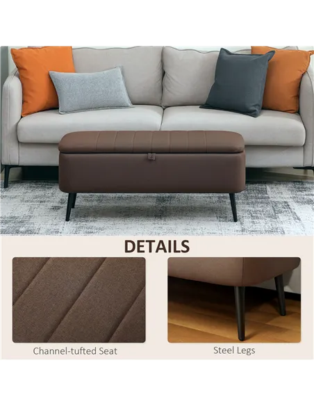 HOMCOM Linen-Look 92 x 31cm Storage Ottoman - Dark Brown