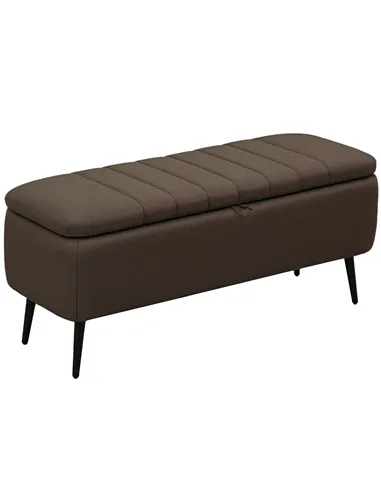 HOMCOM Linen-Look 92 x 31cm Storage Ottoman - Dark Brown