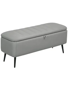 HOMCOM 92 x 31cm Linen-Look Storage Ottoman - Light Grey