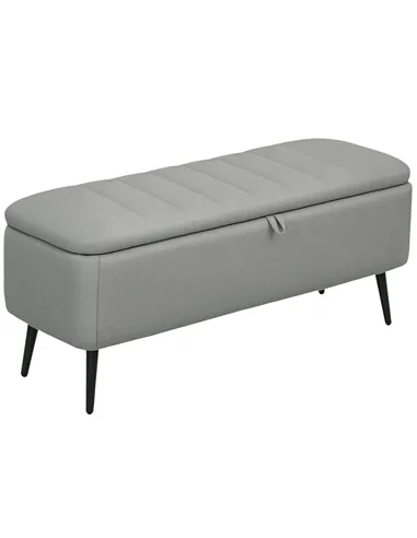 HOMCOM 92 x 31cm Linen-Look Storage Ottoman - Light Grey