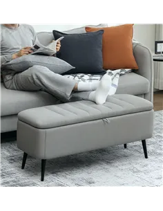 HOMCOM 92 x 31cm Linen-Look Storage Ottoman - Light Grey 2