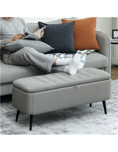 HOMCOM 92 x 31cm Linen-Look Storage Ottoman - Light Grey