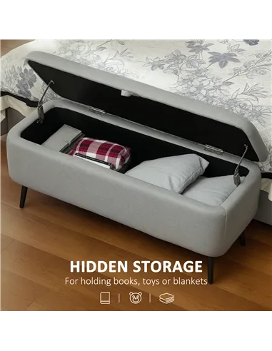 HOMCOM 92 x 31cm Linen-Look Storage Ottoman - Light Grey