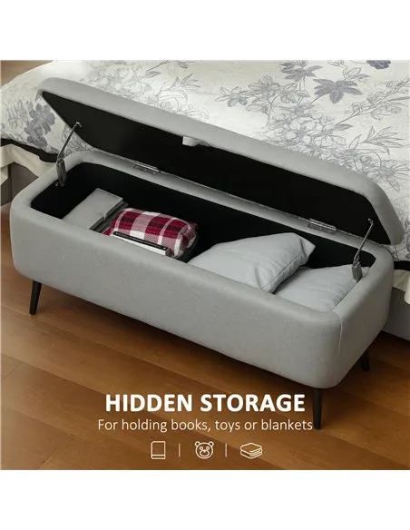 HOMCOM 92 x 31cm Linen-Look Storage Ottoman - Light Grey