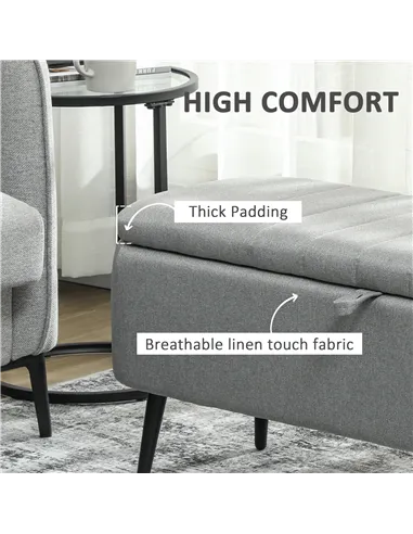 HOMCOM 92 x 31cm Linen-Look Storage Ottoman - Light Grey