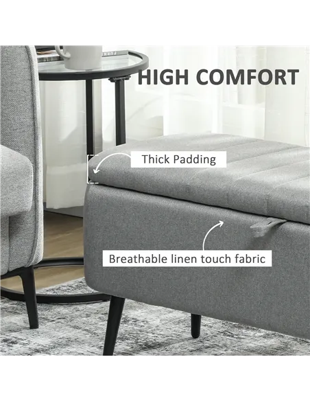 HOMCOM 92 x 31cm Linen-Look Storage Ottoman - Light Grey