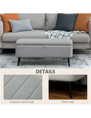 HOMCOM 92 x 31cm Linen-Look Storage Ottoman - Light Grey