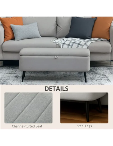 HOMCOM 92 x 31cm Linen-Look Storage Ottoman - Light Grey
