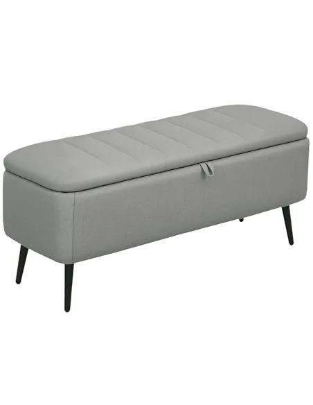 HOMCOM 92 x 31cm Linen-Look Storage Ottoman - Light Grey