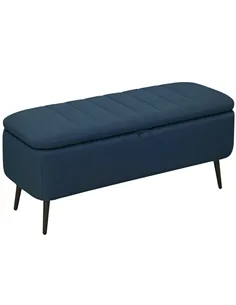 HOMCOM 92 x 31cm Linen-Look Storage Ottoman - Dark Blue