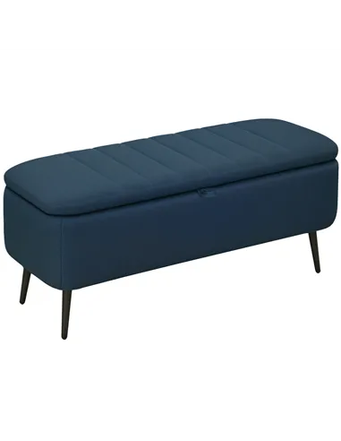 HOMCOM 92 x 31cm Linen-Look Storage Ottoman - Dark Blue