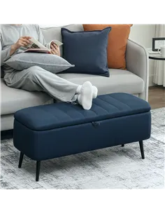 HOMCOM 92 x 31cm Linen-Look Storage Ottoman - Dark Blue 2
