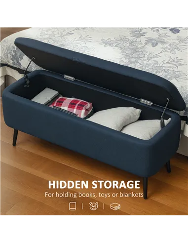 HOMCOM 92 x 31cm Linen-Look Storage Ottoman - Dark Blue