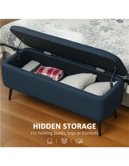 HOMCOM 92 x 31cm Linen-Look Storage Ottoman - Dark Blue