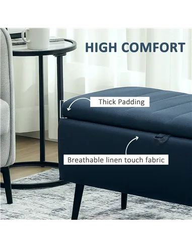 HOMCOM 92 x 31cm Linen-Look Storage Ottoman - Dark Blue