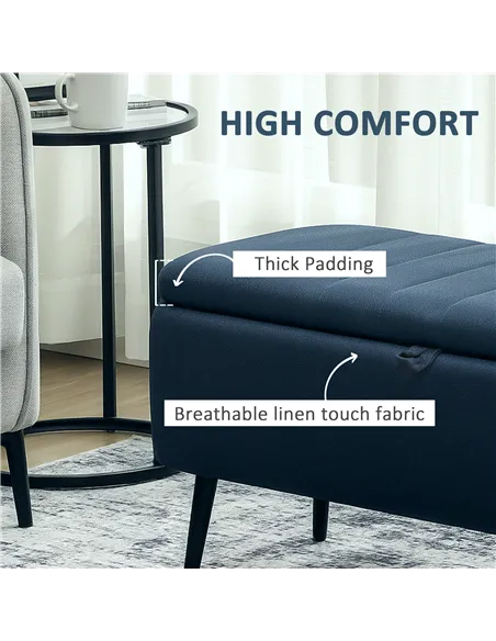 HOMCOM 92 x 31cm Linen-Look Storage Ottoman - Dark Blue