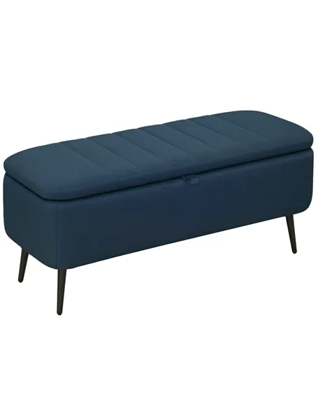 HOMCOM 92 x 31cm Linen-Look Storage Ottoman - Dark Blue