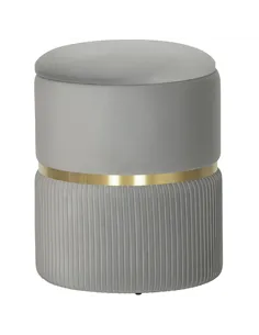 HOMCOM Velvet-Feel Storage Ottoman - Light Grey