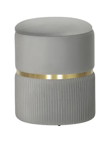 HOMCOM Velvet-Feel Storage Ottoman - Light Grey