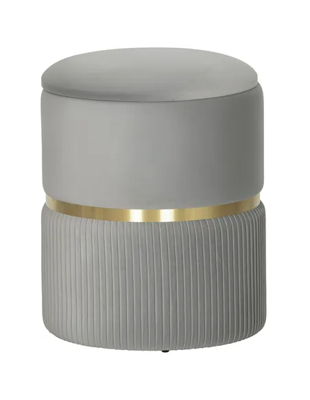 HOMCOM Velvet-Feel Storage Ottoman - Light Grey