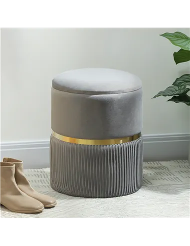 HOMCOM Velvet-Feel Storage Ottoman - Light Grey