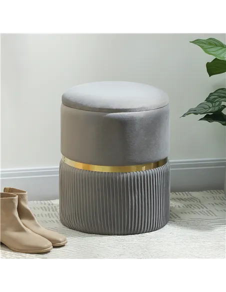 HOMCOM Velvet-Feel Storage Ottoman - Light Grey