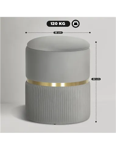 HOMCOM Velvet-Feel Storage Ottoman - Light Grey