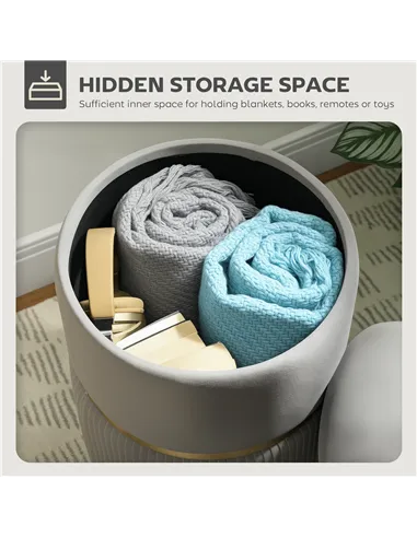 HOMCOM Velvet-Feel Storage Ottoman - Light Grey