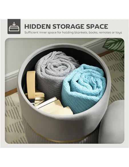 HOMCOM Velvet-Feel Storage Ottoman - Light Grey