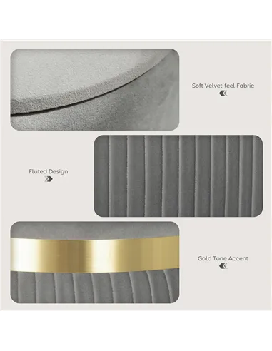 HOMCOM Velvet-Feel Storage Ottoman - Light Grey