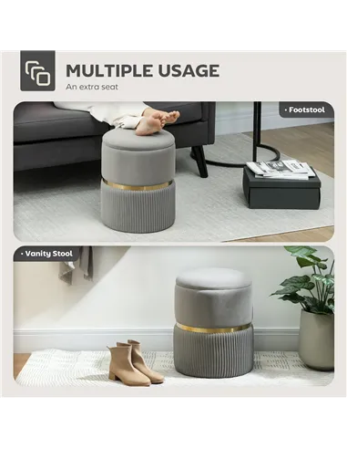 HOMCOM Velvet-Feel Storage Ottoman - Light Grey