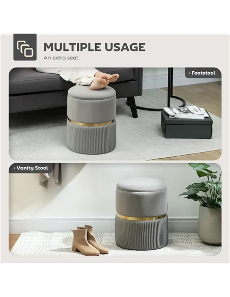 HOMCOM Velvet-Feel Storage Ottoman - Light Grey