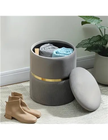 HOMCOM Velvet-Feel Storage Ottoman - Light Grey