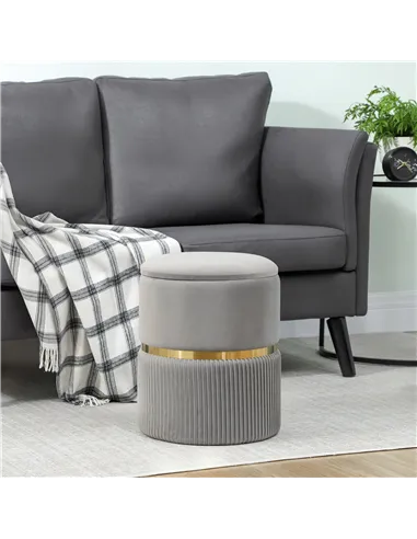 HOMCOM Velvet-Feel Storage Ottoman - Light Grey