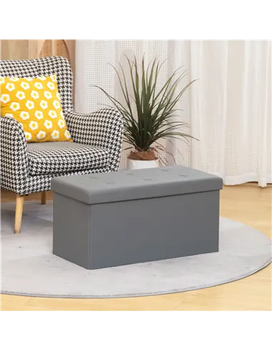 HOMCOM Storage Ottoman Bench, 89L PU Leather Folding Foot Rest Stool, End of Bed Bench, Easy Assembly, for Living Room, Bedroom,