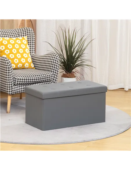 HOMCOM Storage Ottoman Bench, 89L PU Leather Folding Foot Rest Stool, End of Bed Bench, Easy Assembly, for Living Room, Bedroom,