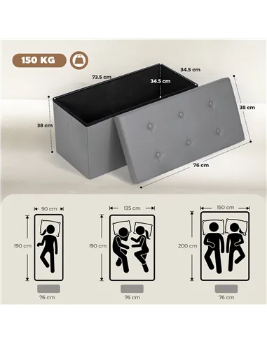 HOMCOM Storage Ottoman Bench, 89L PU Leather Folding Foot Rest Stool, End of Bed Bench, Easy Assembly, for Living Room, Bedroom,